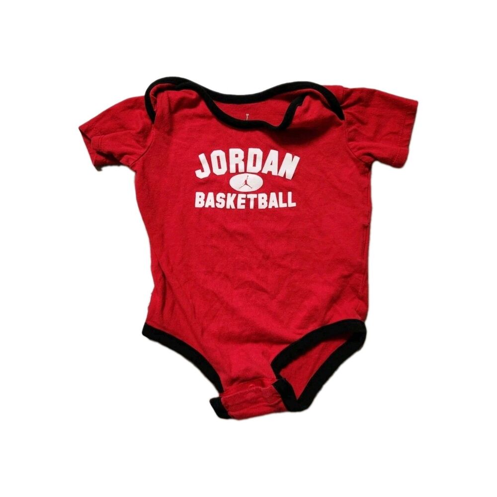 Jordan Air Jumpman Basketball Baby One Piece Red Black Snap Sz 6-9 Months GUC